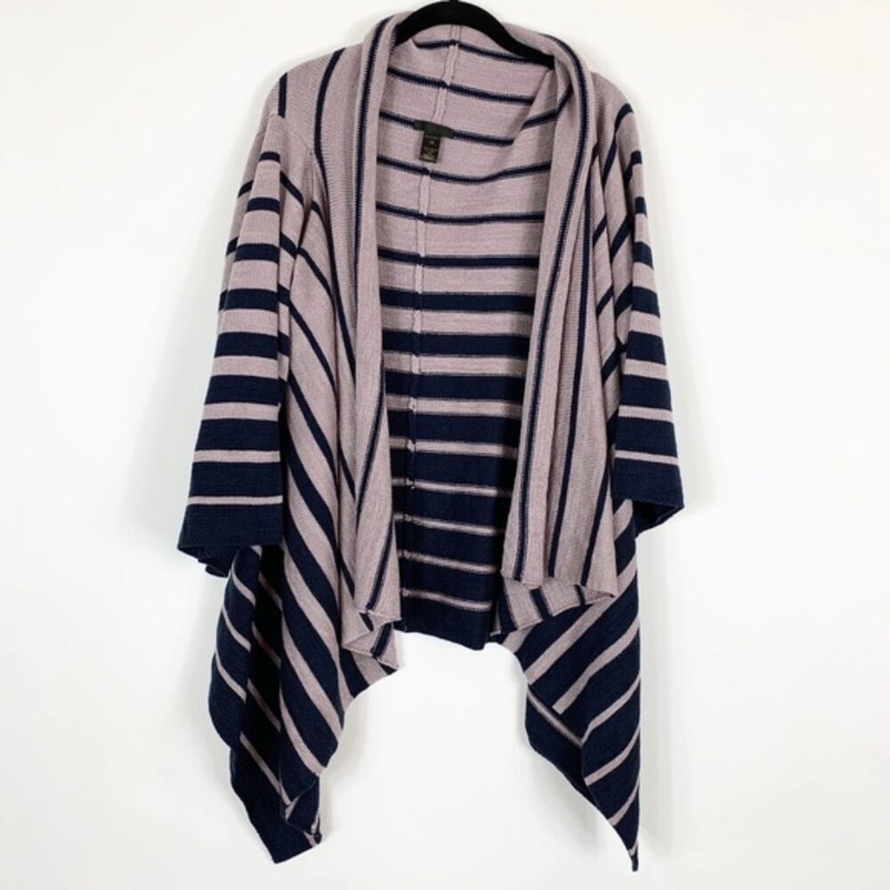 Indah Cardigan Sweater One Size 100% Cashmere Open Front Purple Blue Striped